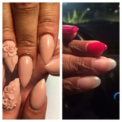 On the right the style I asked for, to the left are the nails that were done. How bout it ladies, do these look the same to you?