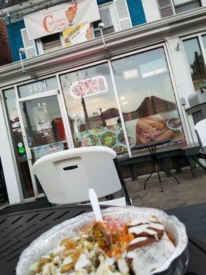 Chicken and falafel platter is pretty tasty