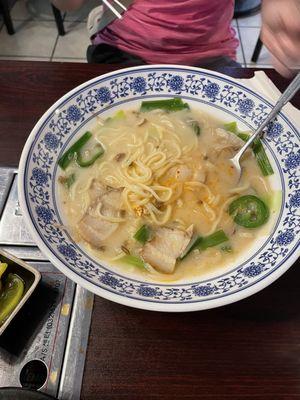 The pork belly noodle soup is just a bowl of water