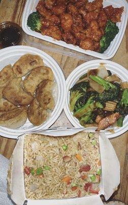 General Tso's Chicken, Fried Dumplings, Chinese Vegetables, Pork Fried Rice