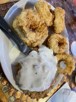 Chicken Fried Steak Dinner with onion rings