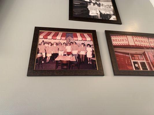 Historical photos on the wall of older Aurelio's eateries