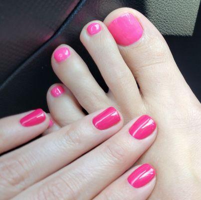 Pedicure and gel manicure.