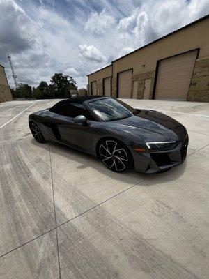 Audi r8 matte black chrome delete and window tint