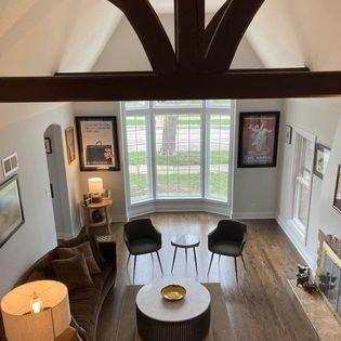 coffee table, two chairs, & table between them