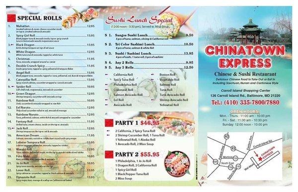 Chinatown express sushi menu