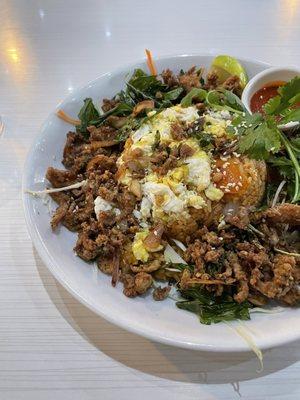 Spicy Crispy Chicken with Stir fried rice. Yum!