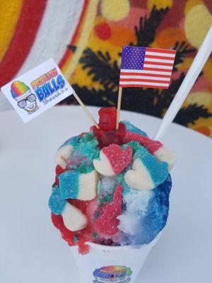 Merica Rocks! Delicious shaved ice and sour candies with pop rocks!!!