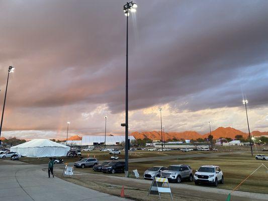 Field with valet cars parked for WMO