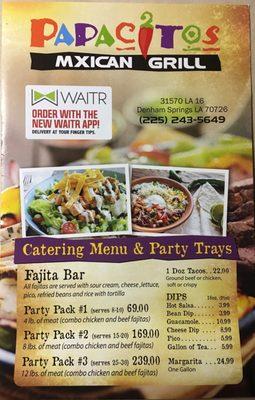 Front page of menu