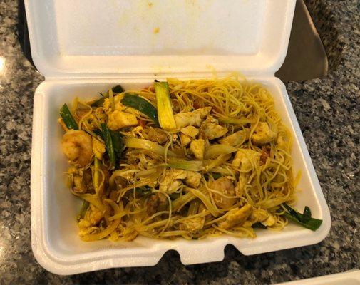 Carryout Singapore mai fun lunch, $6.95