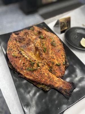 Sea WILD Sea-Bass whole fish Butterflied Baked with olive oil lemon and spices (Ask for spicy)