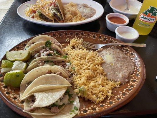 Tacos, beans, and rice.