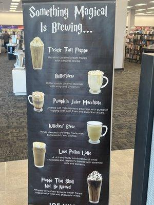 Harry Potter special drinks menu (seasonal)