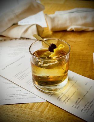 La Hara Old Fashioned: Aged Haitian Rum, Amaretto, Maraschino, Aromatic Bitters