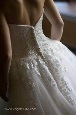 Close up of the applique and lace bodice