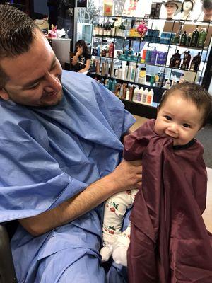 Baby first hair cut