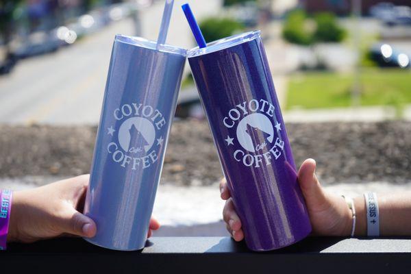 Our new glitter tumblers are 20oz for hot or cold beverages!