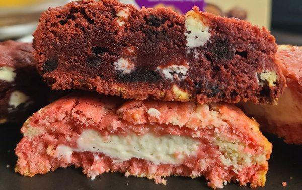 Red velvet cookie, strawberry and cream cookie