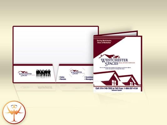 The graphic designed folder for Westchester Spaces from New Rochelle, NY