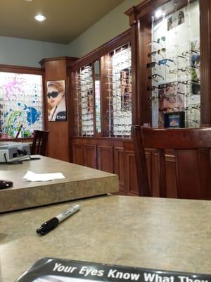 Wall of glasses not a huge variety.  The girl at front desk is awesome .