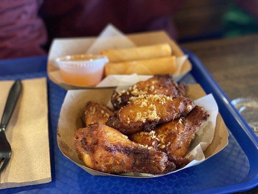 12. Crispy ZAAP Wings (6) and 02. Crab Cream Cheese Rolls (5)