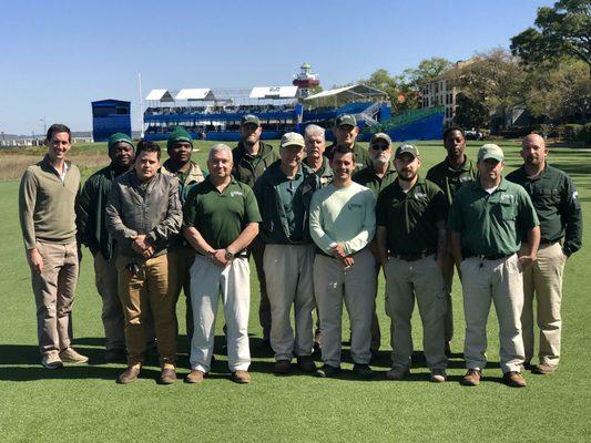 Our Hilton Head Exterminators team on the 18th green after treating the grounds for the 2018 RBC Heritage.