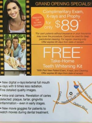 Grand Opening Specials
FREE Take-Home Teeth Whitening Kit (Value kit $350)