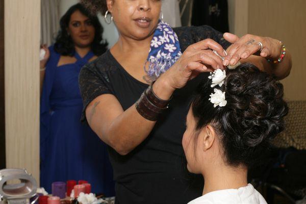 The back of my head that she out behind my flower crown [from Michael's...lol].  Sharon was sweet enough to touch up my bm hair just b/c...