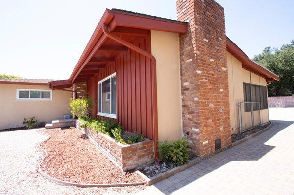 Before - Stucco Repaired, Exterior Paint, Gutters installed and Eaves.redone.