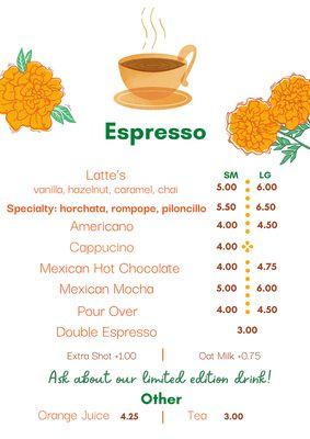 Espresso menu