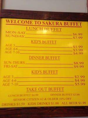 Updated buffet prices