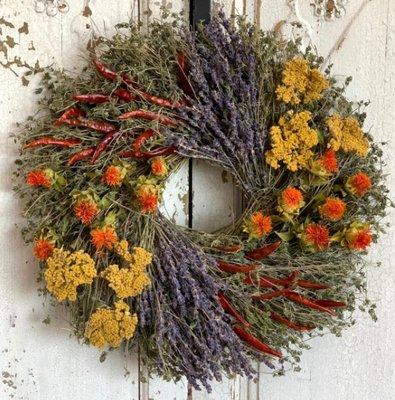 Aromatic Lavender, Chili and Safflower Preserved Wreath - 15"