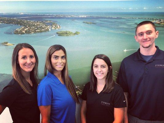 Left to Right: Hayley, PTA. Kelly, BHSC, PT. Raquel, Receptionist. Brett, Tech.