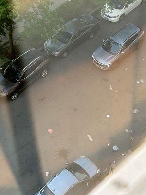 Lake Meadows Apartments...clean the trash from the front of the building!