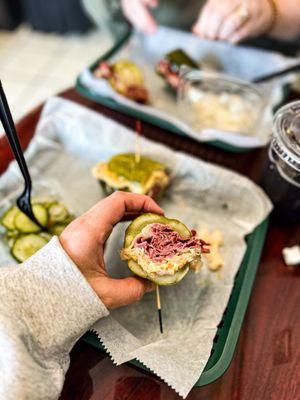 Mini Reuben Signature Sandwich on a pickle