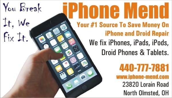 We repair I-phone, I-pads, Samsung, LG and Motorola Phones