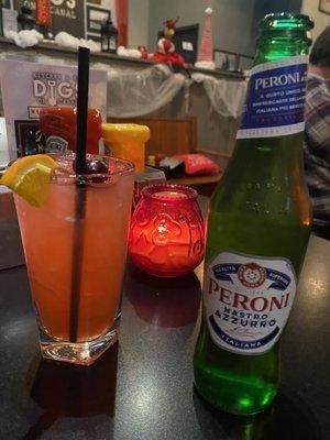 Wintertime signature drink and a Peroni beer