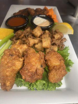 Calamari wings, and shrimp appetizer