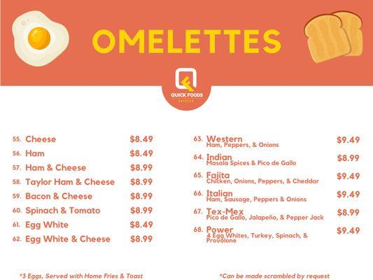 Omelette Menu