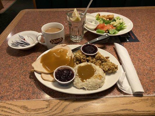 Turkey Dinner with all the fixins, delivered in less than 5 minutes.  Awesome!