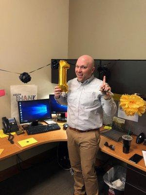 Beaverton branch Assistant Manager Joe celebrates his 1-year anniversary with Unitus!