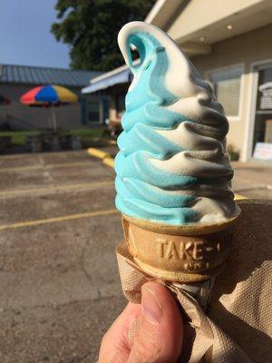 A small Blue raspberry twist cone. Just $1.