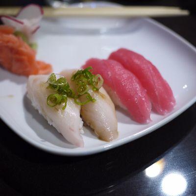 White tuna nigiri ($2 for 2 pieces) and tuna nigiri ($2.25 for 2 pieces)