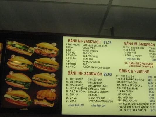 sandwich menu