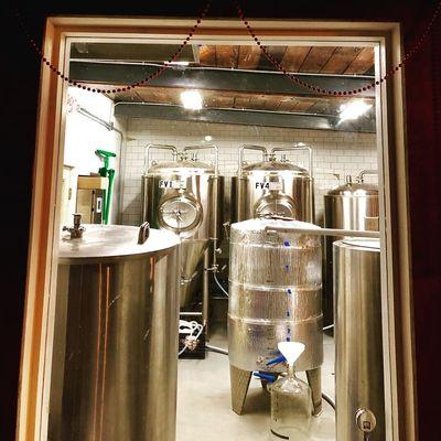 View into the brewing room from the bar