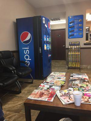 Soda anyone? Comfy pleather chair anyone? Clean restroom too.