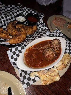 Chicken tenders and meatballs