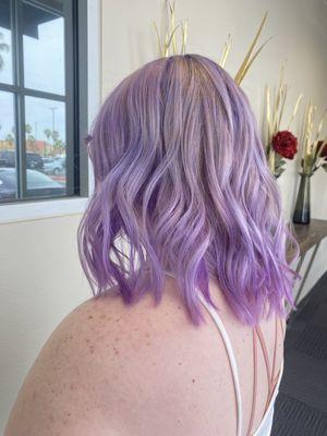 Bleach and tone with an multitonal lilac purple.