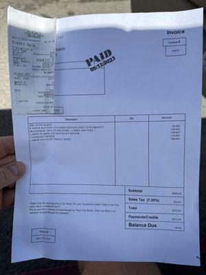 Receipt of replaced camshaft sensor